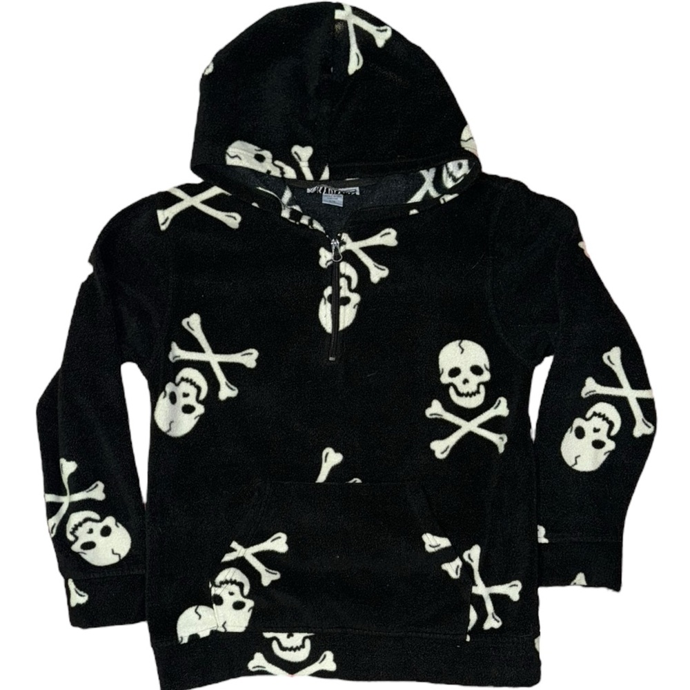 Vintage 90s/2000s Skull & Crossbones Quarter Zip Fleece Pullover Hoodie